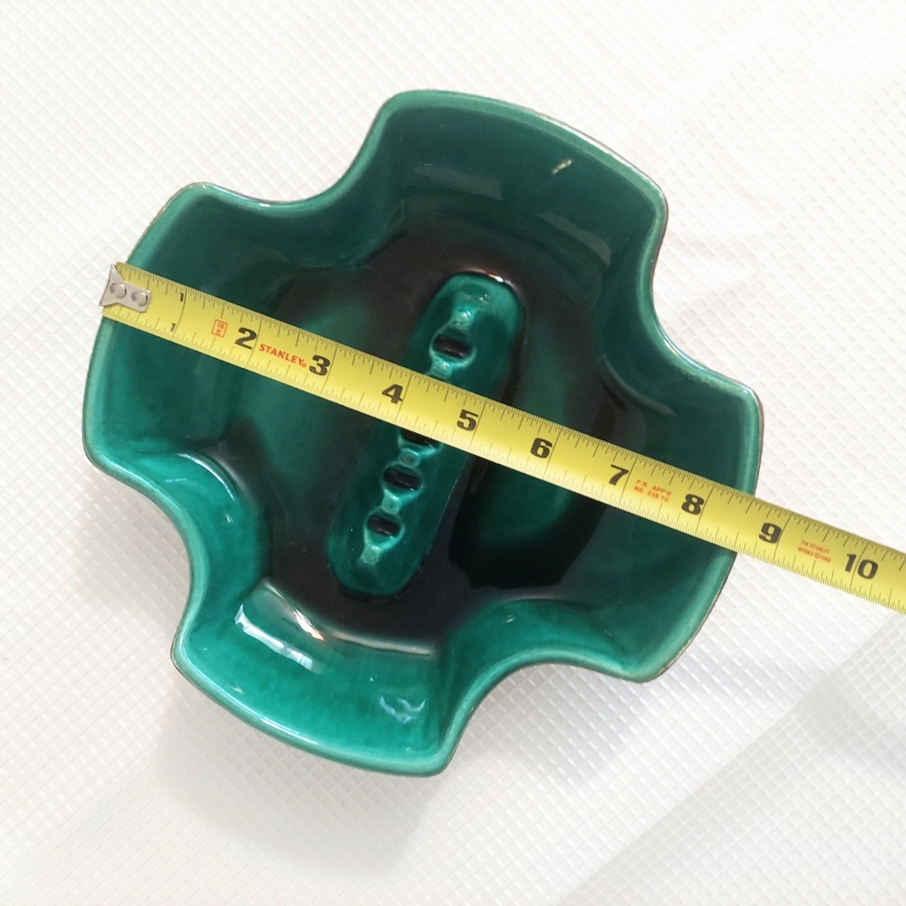Vintage Green Glazed Ashtray California Pottery USA Faux Wood Look Base - Picture 5 of 7